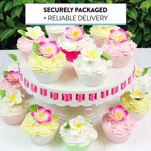 Miniatura 4 de Global Sugar Art Tropical Frangipani Plumeria - Flores comestibles de azúcar, para pastel de boda y cupcakes con hojas, 24 unidades por cuenta