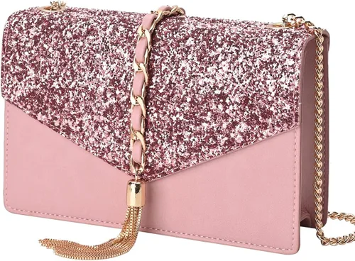 GM LIKKIE Bolso de mano cruzado para mujer, bolso de noche con purpurina, borla de lentejuelas, bolso de boda para fiesta