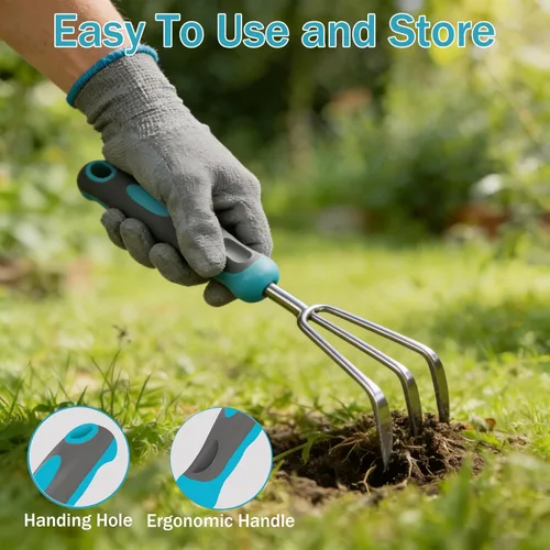 Miniatura 8 de Herramientas de jardinería, Carsolt juego de 10 piezas de herramientas de jardín de acero inoxidable resistente con mango ergonómico de goma.