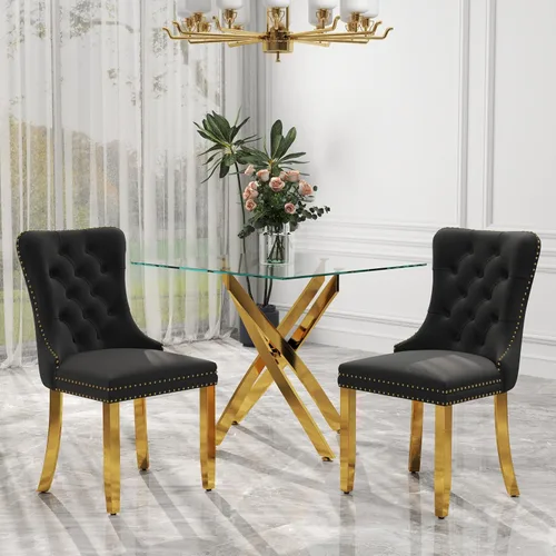Miniatura 29 de Juego de comedor de 3 piezas con superficie de vidrio transparente, juego de comedor cuadrado minimalista moderno de 36'', juego de mesa de cocina
