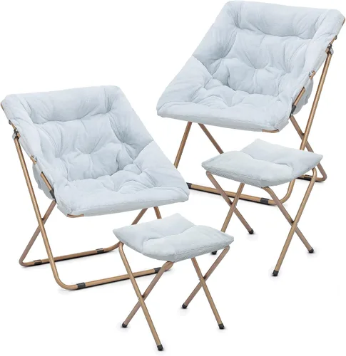 Miniatura 54 de Cómoda silla con platillo, silla de sala de estar, silla plegable acolchada suave de piel sintética, cómoda silla cuadrada de luna para sala