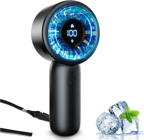 Miniatura 14 de Ventilador de mano portátil, pequeño ventilador de mano turbo personal, potente, refrescante, cordón, recargable por USB, 5 velocidades, maquillaje