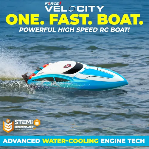 Miniatura 2 de Force1 Velocity Blue Fast RC Boat - Barcos de control remoto para adultos y niños, mini barcos RC de carreras de velocidad submarina para piscinas