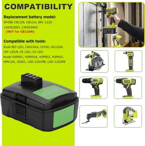 Miniatura 2 de Batería de 12V 3.0Ah compatible con RYOBI CB120L CB121L BPL-1220 130503001 130503005 BS12CA BID-1201 CAH120LK CD100 BID-1201, para batería RYOBI