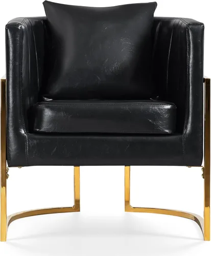 Miniatura 7 de Silla moderna de cuero, sillón tapizado de mediados de siglo con almohada para sala de estar, cómoda silla de tocador individual con patas doradas