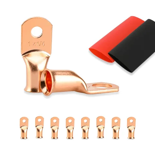 Miniatura 25 de 8 piezas de extremos de cable de batería, conectores de alambre calibre 1/0, lengüetas de alambre de cobre 1/2, ojales de cobre desnudo con tubo