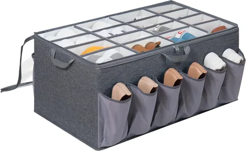 Miniatura 12 de Organizador de zapatos para armario, solución de almacenamiento de zapatos con cubierta transparente y separadores ajustables, caja de zapatos