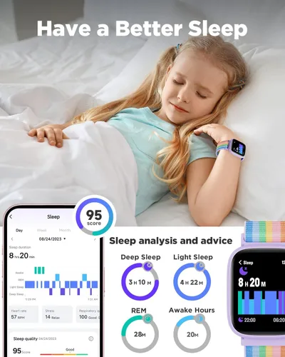 Miniatura 4 de BIGGERFIVE Reloj inteligente para niños, reloj de seguimiento de actividad física de 1.8 pulgadas, podómetro, frecuencia cardíaca, monitor de sueño
