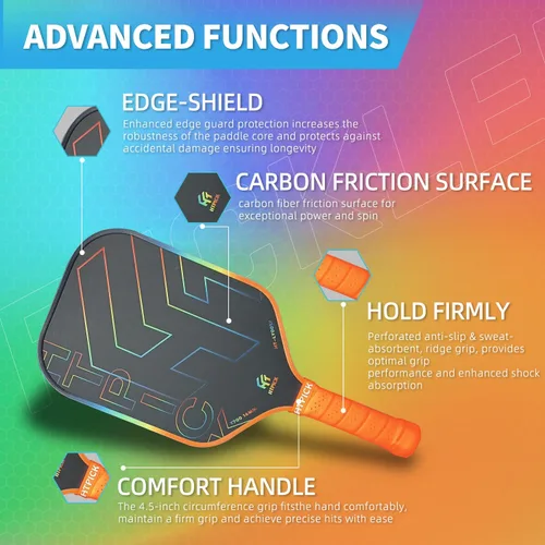 Miniatura 2 de Pickleball Paddles, Carbon Fiber Pickleball Paddle High Grit & Spin with PP Honeycomb Core 16mm Thickness and Thermoformed Elongated Shape, Naranja