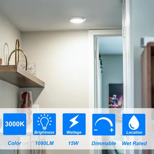 Miniatura 3 de Vivio Lighting Paquete de 2 luces LED de disco de 5/6 pulgadas, superficie regulable, montaje empotrado, luz de techo para cocina, sala de estar