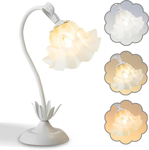 AQDZCNF Lámpara de mesa de flores, luz de lectura LED, lámpara de noche vintage de flores, 3 modos de colores, lámparas de mesita de estilo Kawaii,