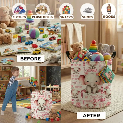 Miniatura 6 de ZOE DAVISON Cestas de lavandería personalizadas de elefante, regalos personalizados de elefante, cesta de lavandería con nombre personalizado