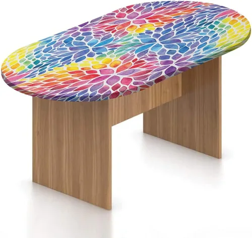 XISUNYA Mantel ajustable ovalado de poliéster elástico colorido, mantel ajustable con estampado de acuarela de follaje floreciente de colores