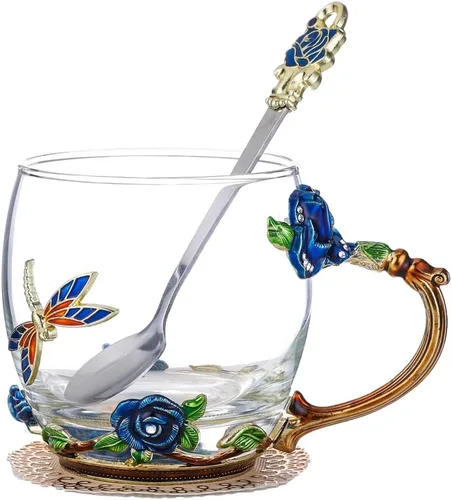 Regalo para mamá Día de la Madre Taza de café de vidrio esmaltado Desayuno Taza de café Taza de café de vidrio taza de té, el mejor regalo de Rosa
