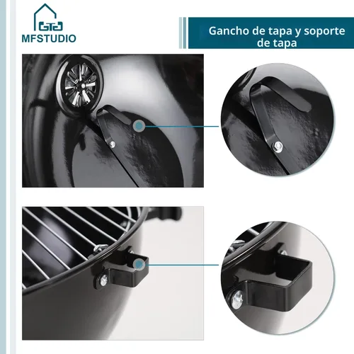 Miniatura 8 de MFSTUDIO Master Kettle - Parrilla de carbón de 22 pulgadas, parrilla premium para exteriores con termómetros, tapa esmaltada de porcelana y colector