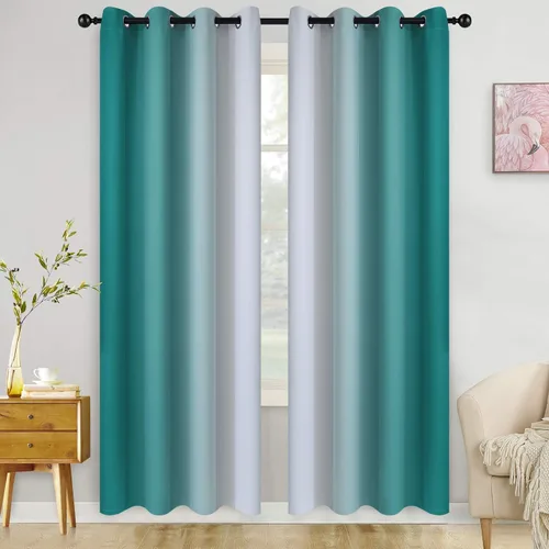 Miniatura 129 de COSVIYA Cortinas 100% Opacas Azul Degradado con Lazos Ajustables para Cocina Aislamiento Térmico Oscurecimiento de Habitación Cenefa con Bolsillo