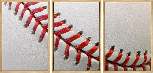 Miniatura 146 de wall26 Lienzo enmarcado para pared, juego de arte de primer plano, detalles de costuras de béisbol, atletas deportivos, fotografía, moderno