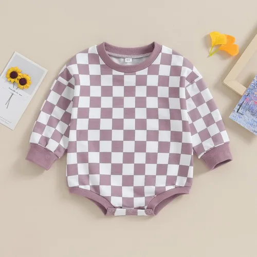 Miniatura 2 de Karuedoo Sudadera a cuadros para bebé niño y niña, mameluco de gran tamaño, manga larga, con burbujas, ropa neutra para otoño