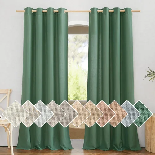 Miniatura 192 de NICETOWN Cortinas de lino natural con textura de lino para dormitorio, mezcla de lino rústica con ojales en la parte superior, semitransparentes