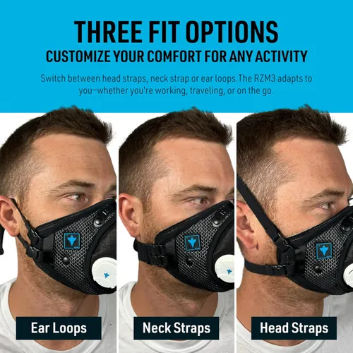 Miniatura 3 de RZ Mask RZM3 - Patented Dust Mask w/ 99.8% Carbon Filtration, Anti Fogging, 360° Seal with 3 Straps, 50% Better Breathability Negro