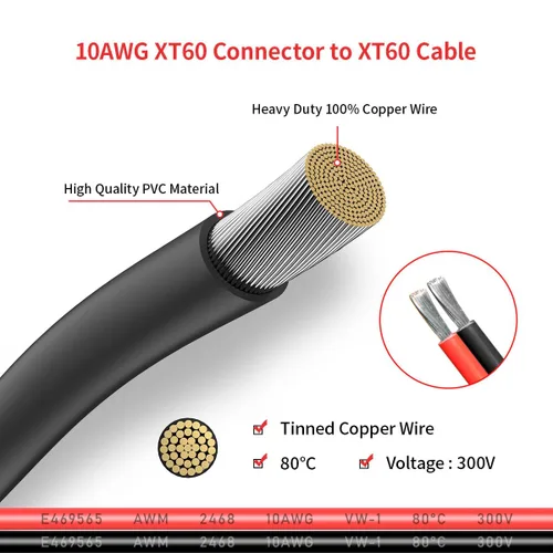 Miniatura 4 de ELFCULB Cable de extensión XT60 de 10 AWG de 0.5 pies, conector hembra a macho XT60 para batería RC, estación de energía portátil, panel solar