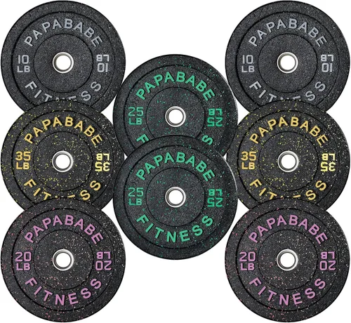 Miniatura 46 de Papababe Placas de peso, juego de placas de pesas de 2 pulgadas, placas de peso de goma protectoras para el suelo, placas de parachoques de 10 a 600