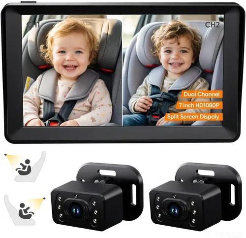 Miniatura 8 de Kidsneed Cámara de coche para bebé, monitor de bebé de 7 pulgadas para automóvil con USB Plug and Play, fácil instalación, rotación de 360 grados