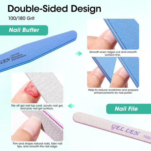 Miniatura 4 de GELLEN Almohadillas limpiadoras de uñas, 50 piezas con 10 herramientas de manicura: bolígrafo empujador de cutículas de cerámica, kit de cuidado