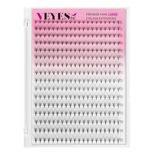 Miniatura 18 de VEYES INC Extensiones de pestañas postizas en abanico 3D-24D C/D rizo natural y volumen mixto, suministros de pestañas profesionales, negro mate 10D