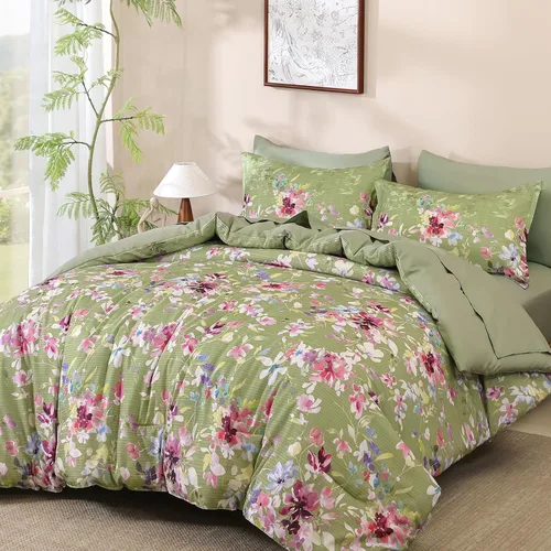 Miniatura 11 de Juego de edredón tamaño Queen, 7 piezas, juego de edredón floral negro y rosa, juego de ropa de cama en una bolsa tamaño Queen con patrón de flores