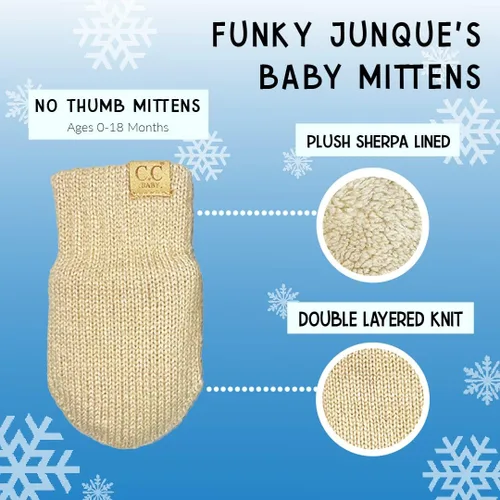 Miniatura 6 de Funky Junque Conjunto de gorro y mitones con doble pompón de pelo sintético para bebé – Gorro de invierno para recién nacidos de 0–9 meses
