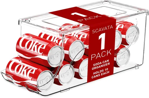 Miniatura 8 de SCAVATA Paquete de 2 organizadores apilables para refrigerador, dispensador de latas de soda, contenedor de bebidas con tapa para refrigerador