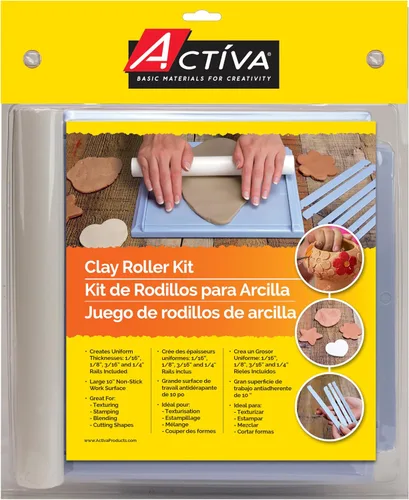 Miniatura 2 de Activa Kit de rodillos de arcilla, tabla rodante de 10.5 pulgadas con rodillo y rieles de grosor Enrolla la arcilla a un grosor perfecto y uniforme