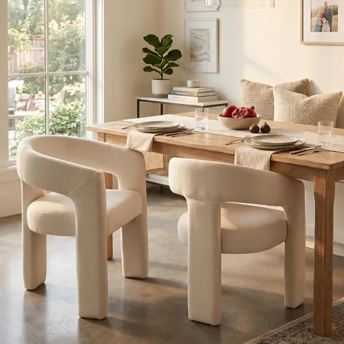 Miniatura 33 de Hyfirm Sillas de Comedor Modernas Tipo Barril Juego de 1, Cómoda Silla de Comedor de Acento Tapizada en Chenilla con Brazo para Cocina Sala de Estar