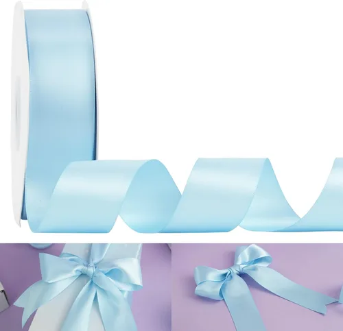 HUIHUANG Cinta de satén azul bebé, 1.5 pulgadas de doble cara, 50 yardas para envoltura de regalos, ramos de flores, invitaciones, baby showers y