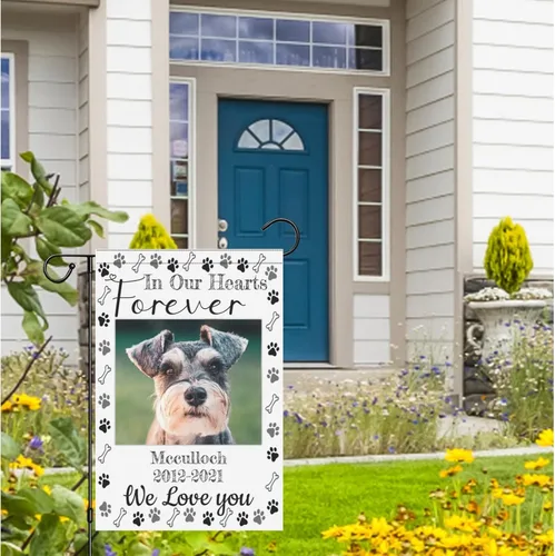 Miniatura 3 de Bandera Conmemorativa Personalizada - Banderas Conmemorativas de Jardín para Mascotas Perros en Memoria Amorosa con Foto Nombre Fecha para Bandera