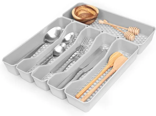 Miniatura 4 de Spectrum Diversified Hexa - Bandeja organizadora de cajones de cocina moderna, utensilios y cubiertos, organizador de 6 divisores, 13 x 16, gris