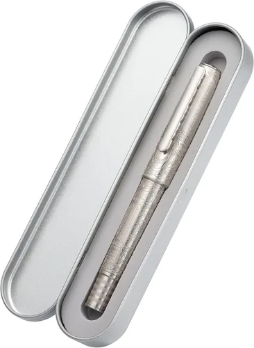 Miniatura 6 de Hongdian 100 - Pluma estilográfica de acero plateado con pistón, punta extra fina de iridio para caligrafía, plumas de escritura suave, bonita pluma