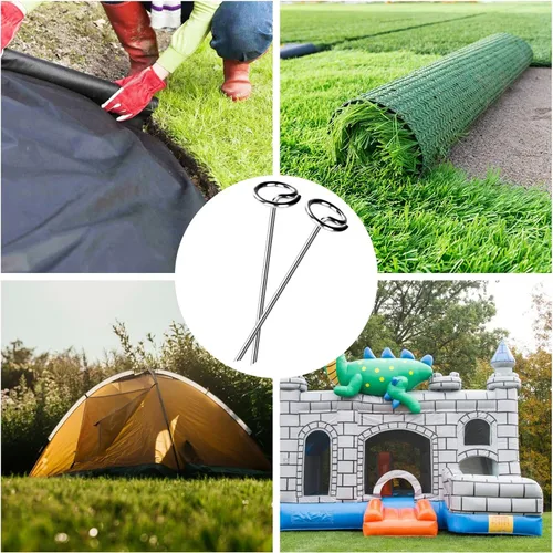 Miniatura 8 de FEED GARDEN Paquete de 60 grapas de paisaje galvanizadas de calibre 8 de 6 pulgadas, estacas de jardín SOD para cubierta de plantas, tienda, tela
