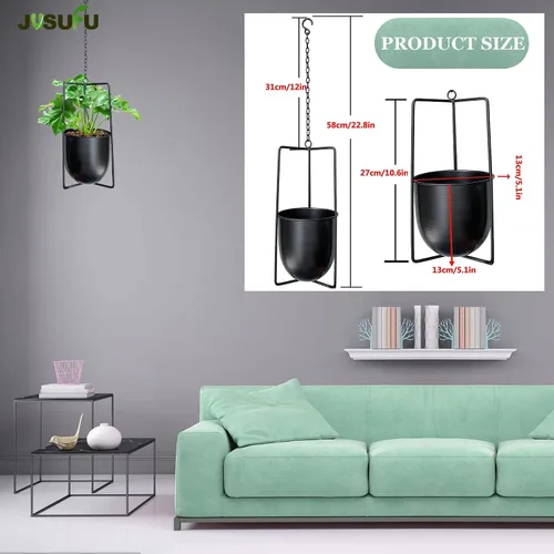 Miniatura 3 de Colgador de Plantas de Metal, Macetas Colgantes para Interiores, Macetas Colgantes para Flores (Negro)