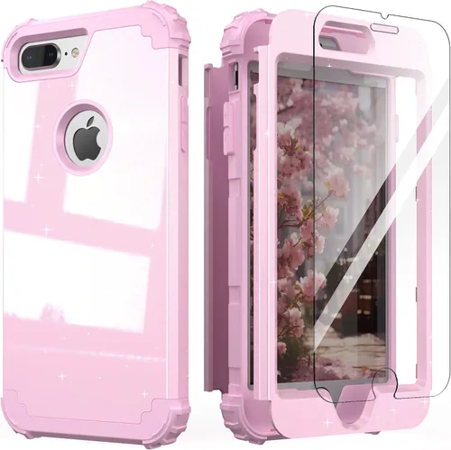 Miniatura 38 de IDweel Funda para iPhone 8 Plus, para iPhone 7 Plus con Protector de Pantalla, 3 en 1 Híbrida Resistente a Golpes de Servicio Pesado, Cubierta Dura