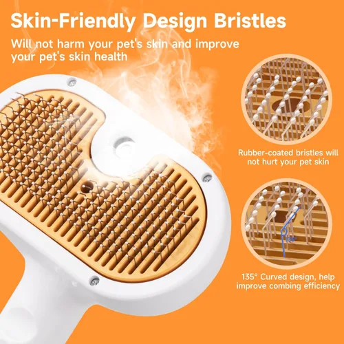 Miniatura 5 de Juego de cepillos de vapor para mascotas 3 en 1 para perros y gatos, peine de aseo con aerosol, herramienta de desfurado, depilación asistida por