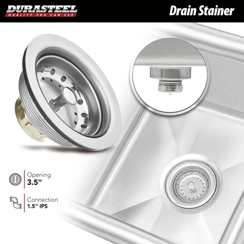 Miniatura 5 de DuraSteel 304 Fregadero Utilitario Comercial de Acero Inoxidable - 18 Pulgadas de Tubo Independiente, Fregadero de Preparación para Cocina con Grifo