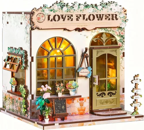 Miniatura 12 de Kit de construcción de casa en miniatura DIY, kit de rincón de lectura de panadería, rompecabezas de madera en 3D para estanterías, kit de casa