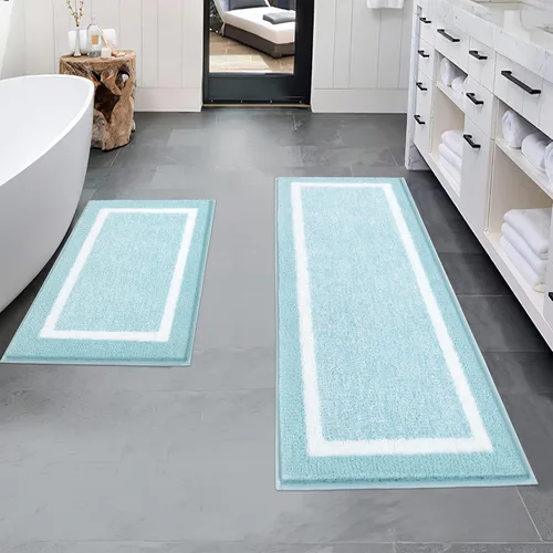 Miniatura 74 de Pauwer Juego de baño, alfombras de baño antideslizantes, alfombras de ducha absorbentes para suelo de baño, bañera y ducha, color azul aguamarina