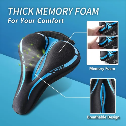 Miniatura 3 de YLG Funda de asiento de bicicleta, espuma viscoelástica y gel para asiento de bicicleta para hombres y mujeres, cómoda funda de asiento de bicicleta