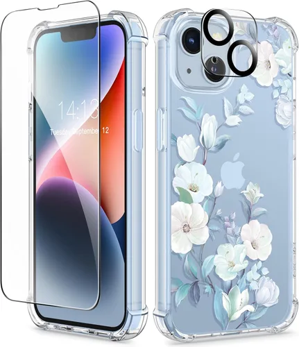 Miniatura 107 de GVIEWIN - Funda floral para iPhone 14 de 6.1 pulgadas, protector de pantalla + protector de lente de cámara, no se amarillenta, a prueba de golpes