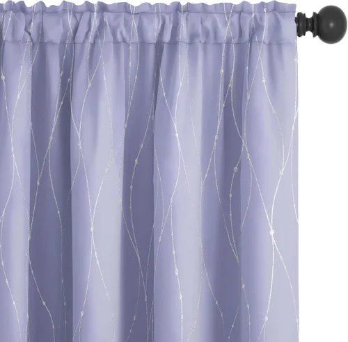 Miniatura 10 de Deconovo - Cortinas opacas con diseño de líneas onduladas y lunares, para dormitorio y sala de estar.