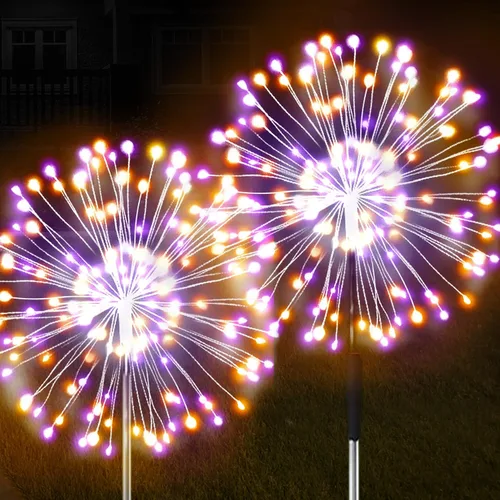Miniatura 9 de JJGoo - Farolas solares con efecto de fuego, juego de 2, 135 LEDs, 2 modos de iluminación, luces solares para jardín al aire libre, impermeables