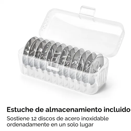 Miniatura 7 de OXO Good Grips Juego de Prensa para Galletas de 14 Piezas, Prensa para Galletas con 12 Discos de Acero Inoxidable y Estuche de Almacenamiento